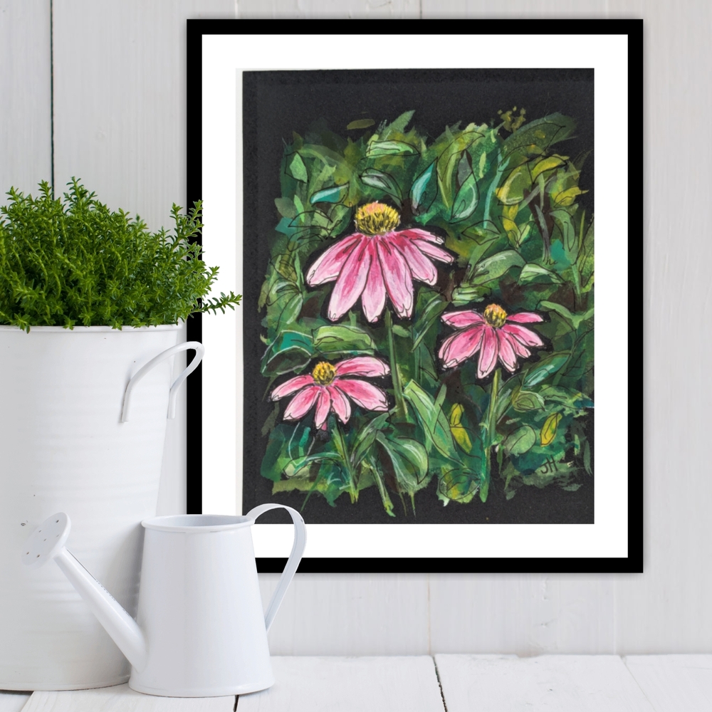 Botanical Art Print with Pink and Green Hues
